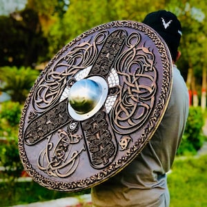 Handcrafted Viking Shield - Norse Mythology Shield - Engraved Wood Shield - Medieval Round Shield - Viking Warrior Gift
