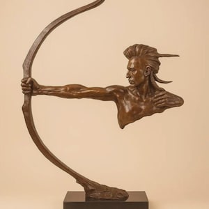 Indian Warrior Archer Sculpture | Handmade Polyresin Statue | Modern Native Art | Cultural Decor | Statement Piece for Home Office