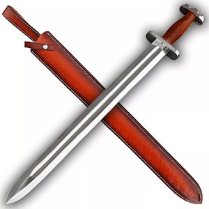 Hand-Forged Viking Sword with Full Tang Carbon Steel Blade | Medieval Norse Sword with Leather Sheath | Historical Replica