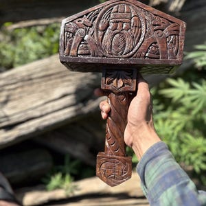 Hand Carved Wooden Mjolnir Viking Thor Hammer | Norse Mythology Decor | Odin’s Hammer Replica | Viking Gift | Gift For Boyfriend/Husband