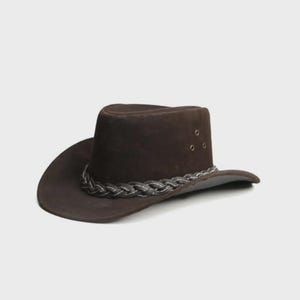 Suede Premium Genuine Leather Western Cowboy Hat Brown | Handmade Outback Hat | Vintage Style Hat | Unisex Sun Hat | Durable Adventure Hat