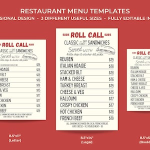 Restaurant Menu Template Canva – Customizable, Editable, Instant Download, 3 Sizes