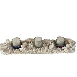 貝殻のセンターピース、沿岸キャンドルホルダー、沿岸ビーチ装飾、カスタムピース