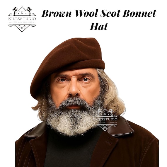 Men's Brown Wool Scot Bonnet Scottish Tam Hat – Traditional Scottish Highland Kilt Beret Hat