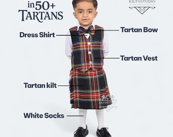 Baby 5 Pieces Scottish kilt outfit –  Kids Tartan Vest kilt Outfit – Traditional Wedding kilt set – Available in 50+ Tartans