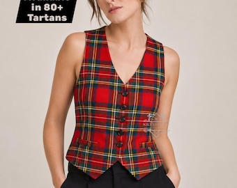 Women’s Tartan Waistcoat Vest | Plaid Tailored Button Front V-Neck Vest | Scottish Check Sleeveless Top -  Available in 70+ Tartans