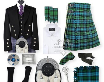 Men's Scottish 12 Pieces Prince Charlie Jacket kilt outfit Highland Wedding Kilt set Available in 50+ Tartans