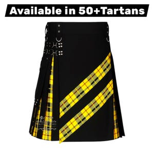 Men&#39;s Black Utility Kilt - Scottish Premium Hybrid kilt with Cargo Pockets Available in 50+ Tartans - Kilt Size 28&quot; to 62&quot;