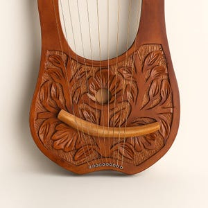 Rosewood Lyre Harp – 10 Metal Strings | Handmade New Flower Lyre Design with Free Tuning Key, Bag & Extra Strings image 4