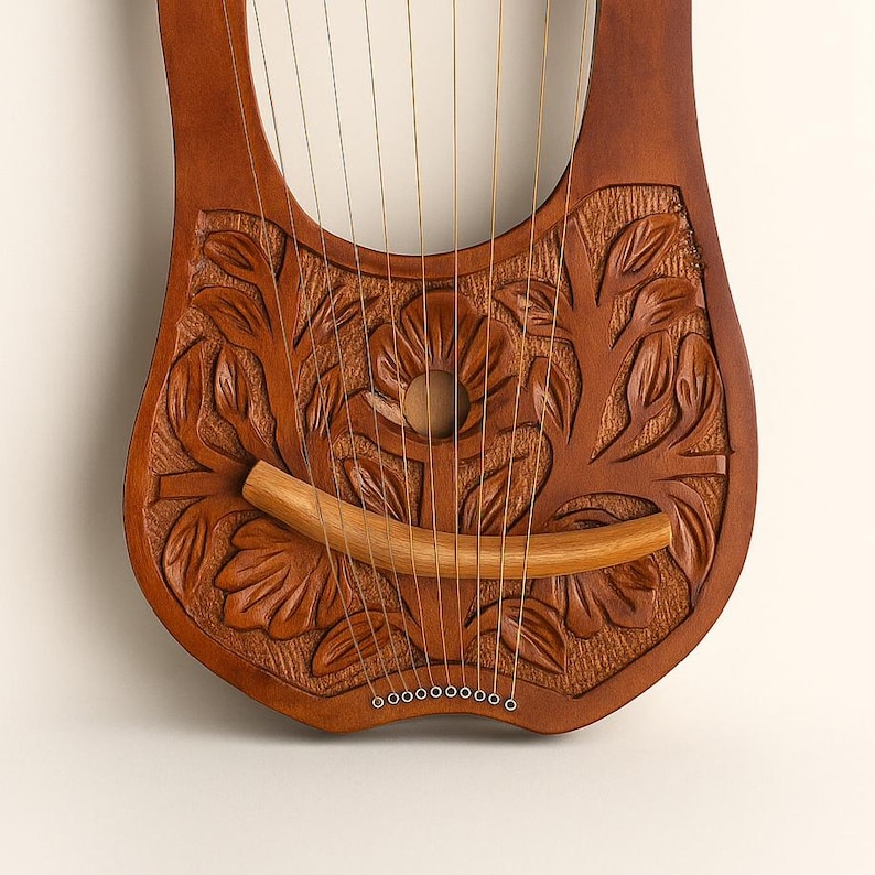 Rosewood Lyre Harp – 10 Metal Strings | Handmade New Flower Lyre Design with Free Tuning Key, Bag & Extra Strings image 4