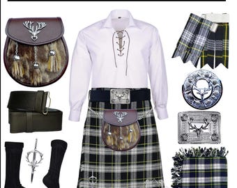 Men's 10 Pieces kilt outfit – Scottish Chrome Stag head Sporran kilt Outfit – Traditional Wedding kilt set – Available in 50+ Tartans