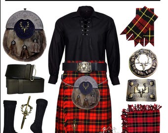 Men's 10 Pieces Scottish kilt outfit –  Antique Stag head Sporran kilt Outfit – Traditional Wedding kilt set – Available in 50+ Tartans