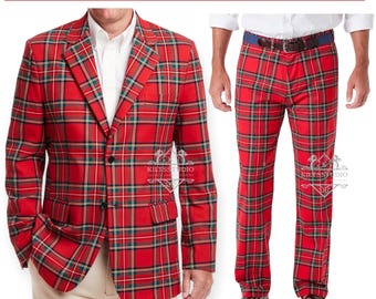 Men's 3 Piece Tartan Suit Jacket, Pant and Dress Shirt Scottish Tartan Formal outfit and Casual Suit Available in 50+ Tartans