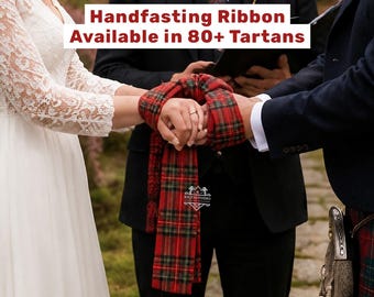 Tartan Handfasting Ribbon, Custom made in over 100 Different Tartans Size 140cmx8cm Plaid Handfasting Ribbon