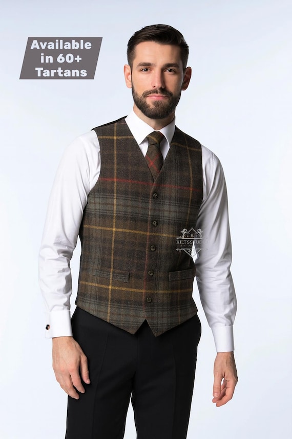 Tartan Waistcoat for Men - Scottish Plaid Vest, Wedding Groom Outfit, Formal Highland Wear, Available in 60+ Tartans Tartan Waistcoat for Men - Scottish Plaid Vest, Wedding Groom Outfit, Formal Highland Wear, Available in 60+ Tartans