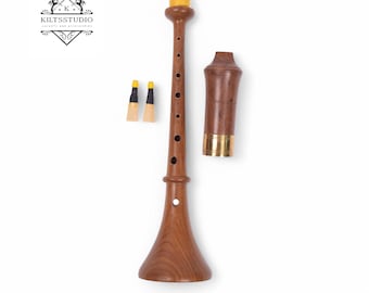 Handcrafted Rosewood Musical RAUSCHPFEIFE – Small Medieval Shawm Instrument with Two Reeds