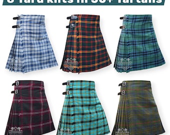 Men's 8 Yard Tartan Kilt – Traditional Highland Custom Kilt | Handmade Scotland Wedding Kilt | 50+ Tartans | Sizes 28"– 62"