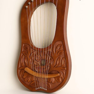 Rosewood Lyre Harp – 10 Metal Strings | Handmade New Flower Lyre Design with Free Tuning Key, Bag & Extra Strings image 2