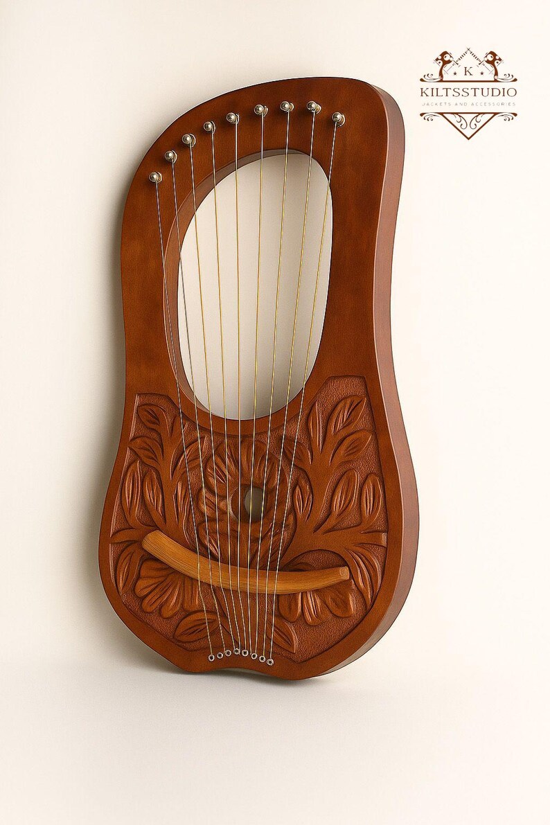 Rosewood Lyre Harp – 10 Metal Strings | Handmade New Flower Lyre Design with Free Tuning Key, Bag & Extra Strings image 2