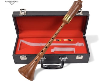 Handcrafted Rosewood Musical RAUSCHPFEIFE – Small Medieval Shawm Instrument with Two Reeds & Carry Case