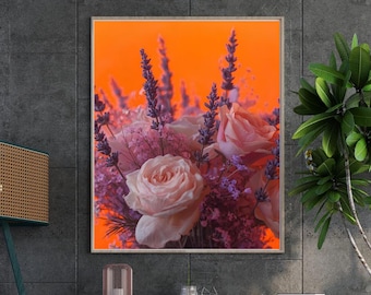 Lavender Rose Printable Wall Art | Pink & Purple Floral Bouquet Digital Download | Elegant Botanical Poster | Modern Flower Art Home Decor
