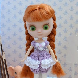 Lila kanten gehaakte jumpsuit voor Blythe Middie-pop handgemaakte algehele outfit voor pop van 20 cm verzamelmodekleding voor poppenliefhebbers