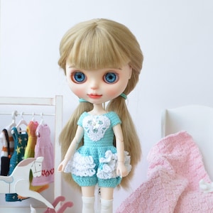 Blue Lace Jumpsuit For Blythe Doll Crochet Overall Outfit 12 Inch Doll Clothes Handmade Blythe Overalls Takara Pullip Icy Doll Outfit