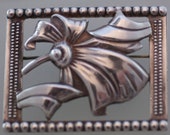 Vintage Art Deco Sterling Silver Framed Floral Motif Open Repousse Rectangular Brooch 6433