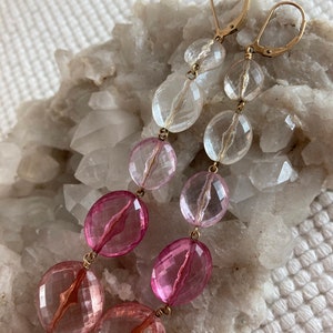 Vintage Anthropology Faceted Clear to Pink Acrylic Crystal Bead Dangle Earrings…..6616