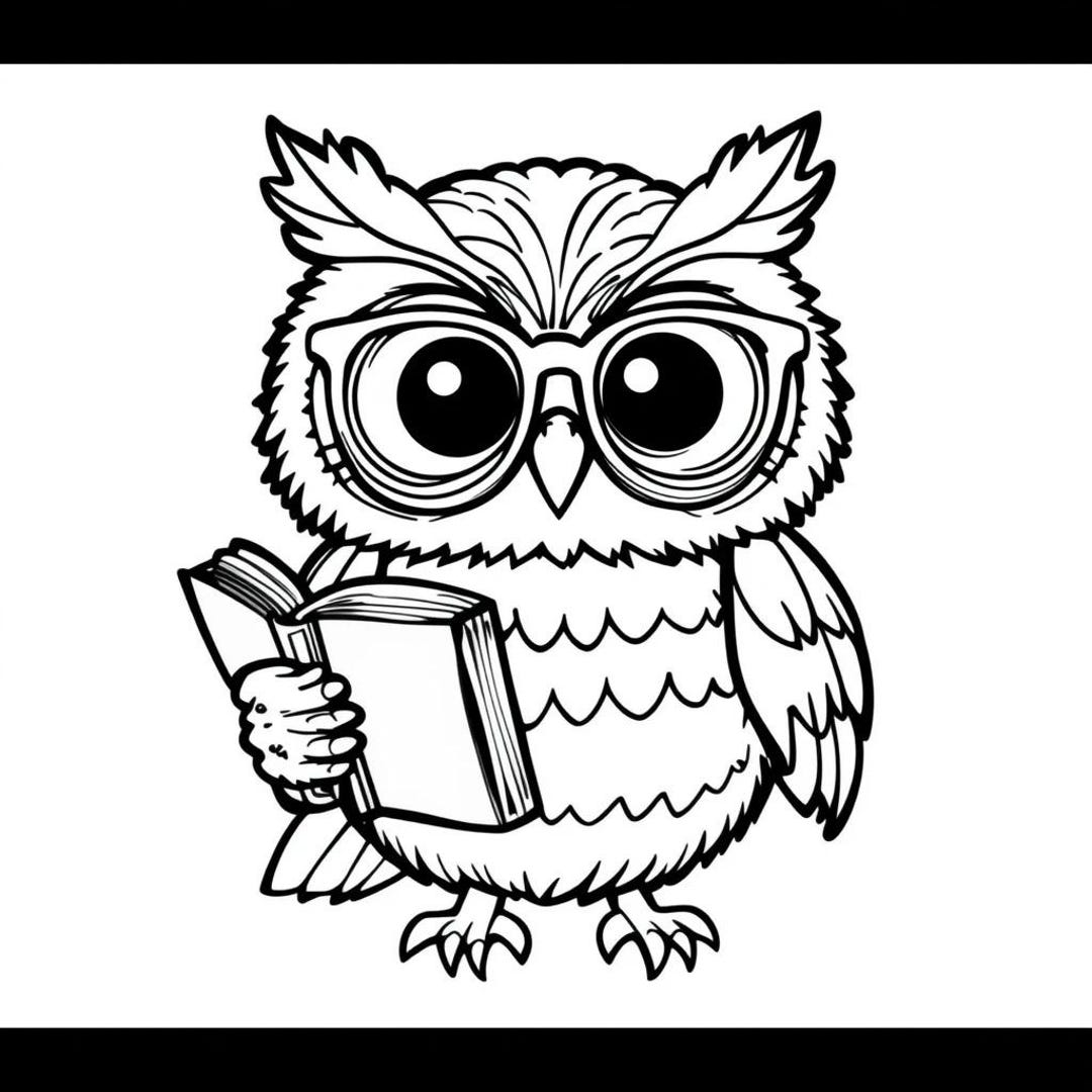 Colouring Picture Owl Book Ausmalbild Eule Buch - Etsy