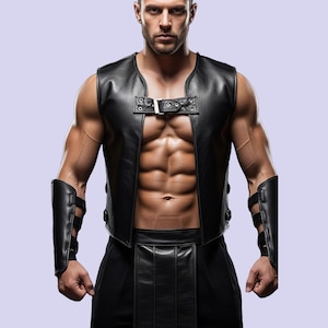 Real Sheep Leather Men Black Vest, Genuine Leather Handmade Biker Vest, Men&#39;s Stylish Latest Design Vest, Gift For Him
