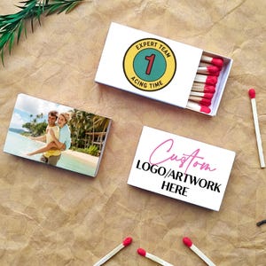 Bulk Business Logo Matchboxes Double-sided, Custom Matches with Image/Artwork, Matches Favor for Business Corporate Event, Photo Matchbook