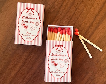 Galentine’s Day Matchbox Favor, Valentine’s Girls Day Party Favors, Personalized pink striped Matchbox, Bestie Gift, Custom Bridesmaid Gifts