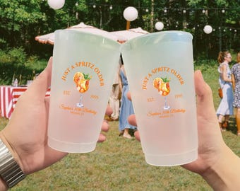 Just A Spritz Older Cups for Birthday, Custom 30TH Birthday Party Cup, EST 1995 Frosted Cups, Aperol Spritz Themed Birthday Celebration Cups