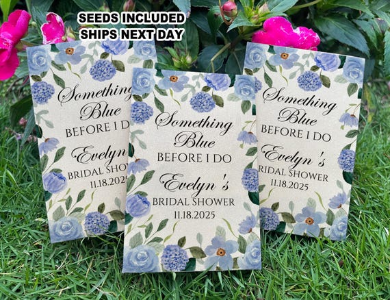 Wildflower Seed Packets for Bridal Shower, Something Blue Before I Do, Floral Invitation Cards, Eco Garden Seed Favors, Bridal Brunch Favors
