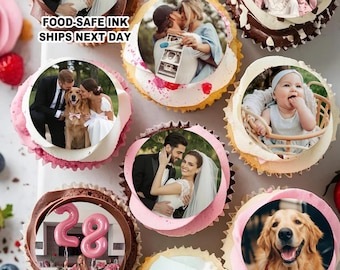 Custom Edible Photos or Logos Cupcake Toppers Made of Wafer Paper, Edible Image Cake Topper for Weddings, Business, Birthdays, Graduations
