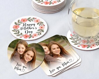 Mother's Day Photo Coaster, Personalized Photo Gift for Mom, Custom Double Sided Coaster, Brunch Picture Coaster, Happy Mother's Day Gift