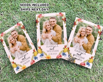 30 BULK Wildflower Wedding Seed Packets, Photo Invitation Save the Date, Wildflower Invitation Cards, Wedding Guest Favors, Let Love Grow