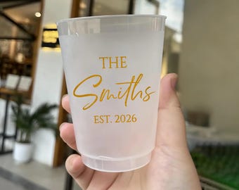 Custom Frosted Wedding Cups, Monogram Cups, Reception Bar Frosted Cups, Personalized Party Cups, Wedding Favor Cups, Bridesmaid Gift Cups
