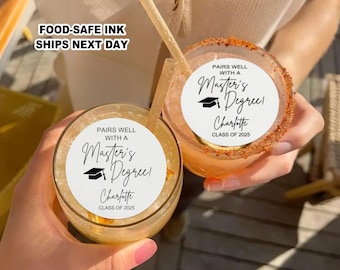 Mastered It Edible Graduation Drink Toppers, Pairs well with a Master's Degree, Class Of 2025 Cocktail Toppers, Masters Degree Party Decor