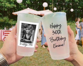 16oz Custom Face Frosted Birthday Party Cups Double-sided Printed Personalized 30th Birthday Cup Vintage 1995 Photo Birthday Cup Party Decor