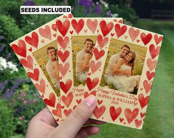 Personalized Valentine Favor Seed Packet, Custom Photo Love Gift, Heart Pattern Seed Packet, Romantic Girl Night Party Favor, Seeds Included