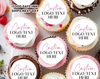 Custom Logo EDIBLE Cup Cake Toppers with Text, Personalized Cupcake Toppers for Business, Corporate Events, Weddings, Busisness Party Decor