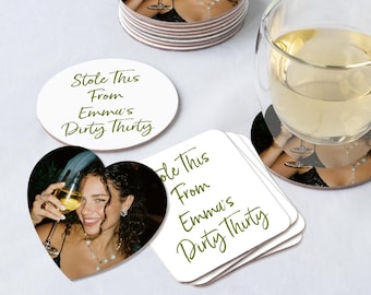 Dirty Thirty Personalized Coasters · Custom Photo Drink Coasters · Fun 30th Birthday Party Favors for Guests