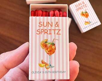Personalized Sun & Spritz Matchbox, Wedding Birthday Party Favor, Cocktail Party Matches, Spritz Cocktail Gift, Bridal Shower, Bachelorette