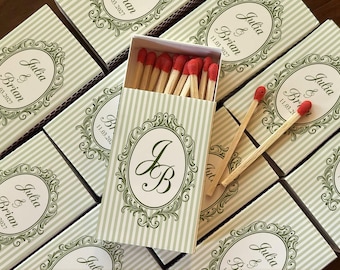 Custom Initials Wedding Matchboxes, Personalized Monogram Matchbox Favors, Striped Bridal Shower Favors, Reception Guest Gifts