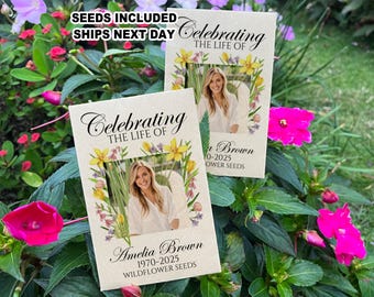 Photo Memorial Seed Packets, Funeral Celebration of Life Favors, Wildflower Seeds in Remembrance, Sympathy Thank You Gifts, In Loving Memory