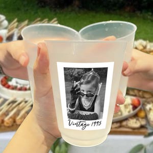 Custom Photo Birthday Party Cups Personalized Face Party Frosted Cups for Birthday Celebration Est 1995 Birthday Cups Birthday Party Decor