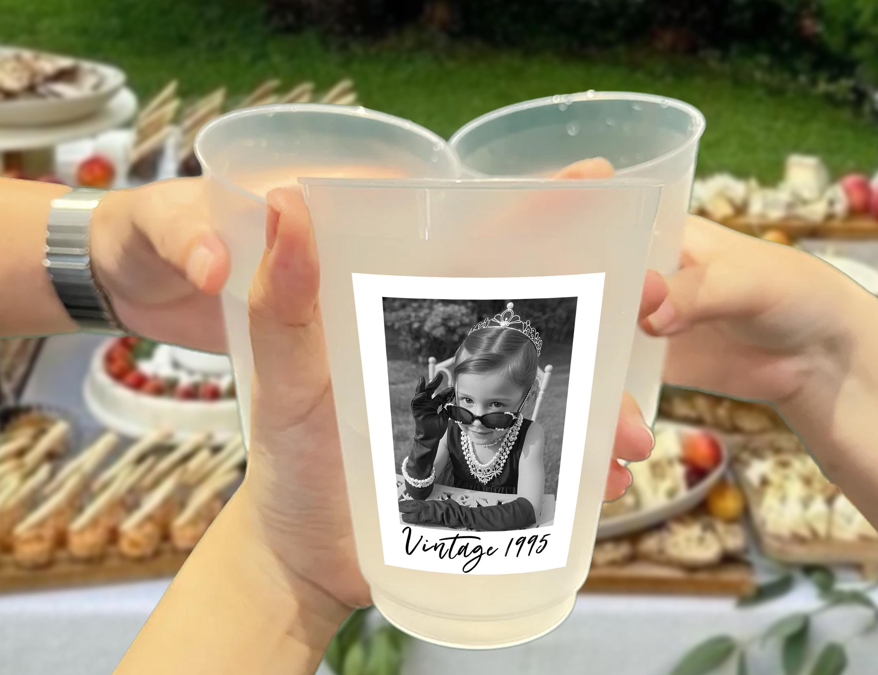 Custom Photo Birthday Party Cups Personalized Face Party Frosted Cups for Birthday Celebration Est 1995 Birthday Cups Birthday Party Decor