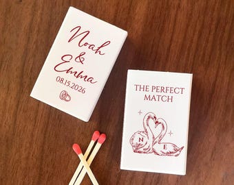 Love Bird Swans Wedding Matchbooks: Personalized Bridal Shower Favors, Engagement Party Favors, Romantic Wedding Matches Favors